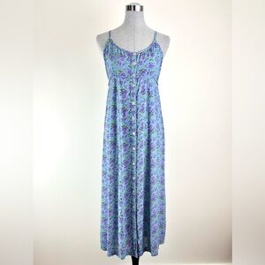 Vintage Pudding Shop Button Down Blue Purple Floral Dress